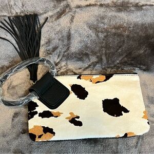 Hobo Sable Leather Cow Print wristlet
